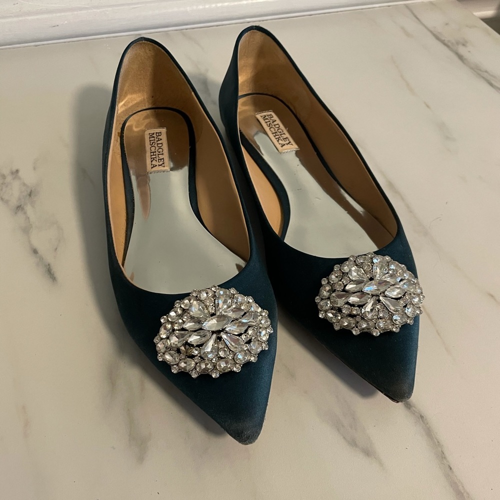 Badgley Mischka Teal Wedding Flats sz 10 in box